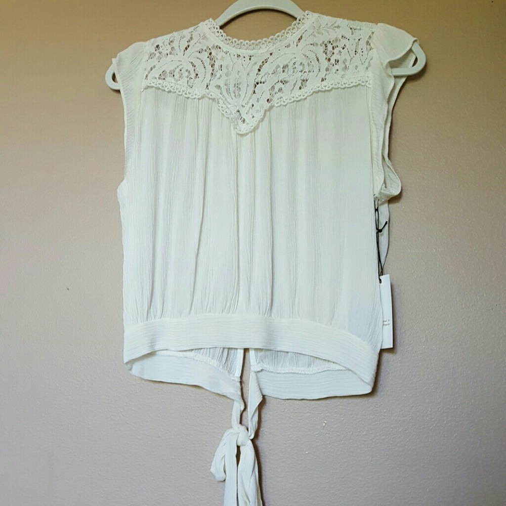 Active USA Crop Top with Lace, Button & Tie Waist